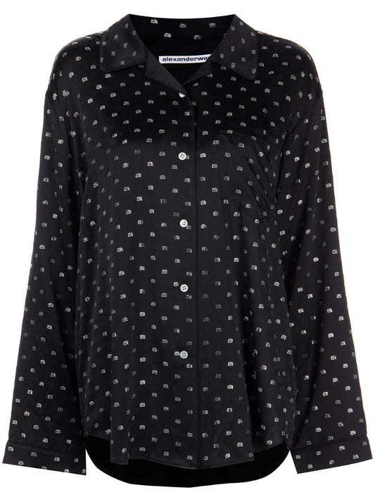 Black Crystal-embellished Silk Pyjama Shirt