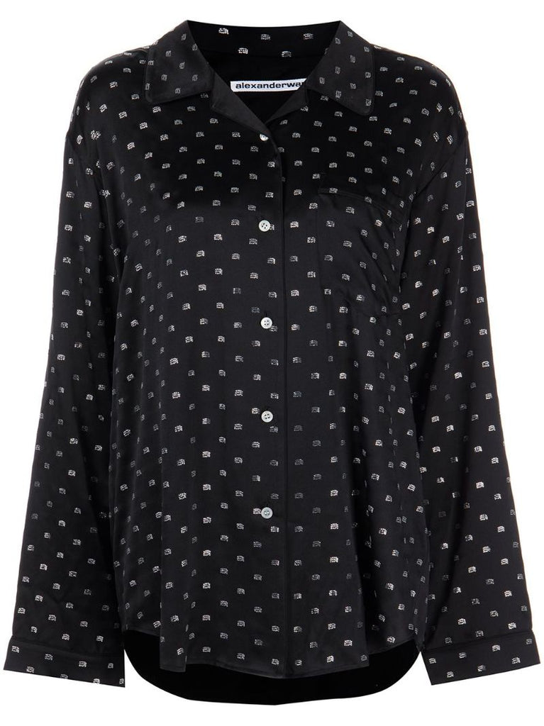 Black Crystal-embellished Silk Pyjama Shirt