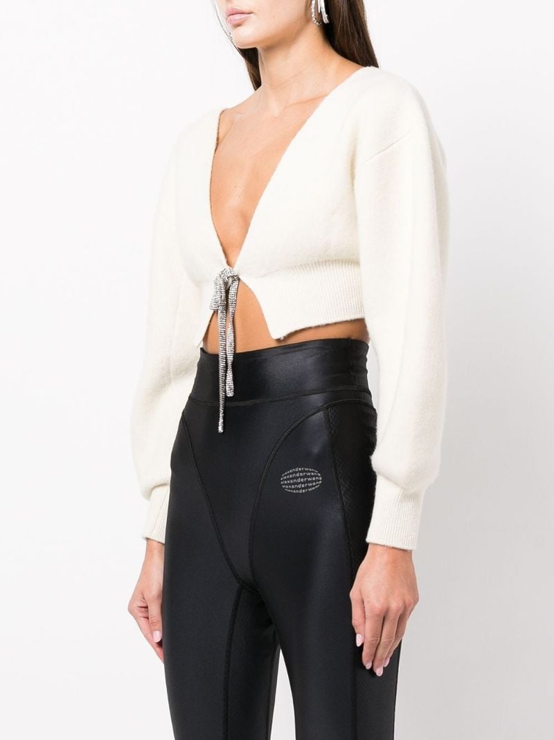 Neutral V-neck Cropped Wool Cardigan