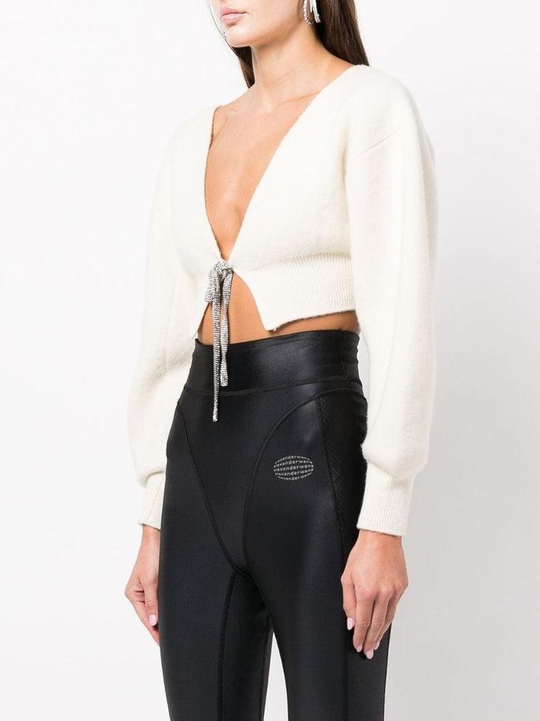 Neutral V-neck Cropped Wool Cardigan