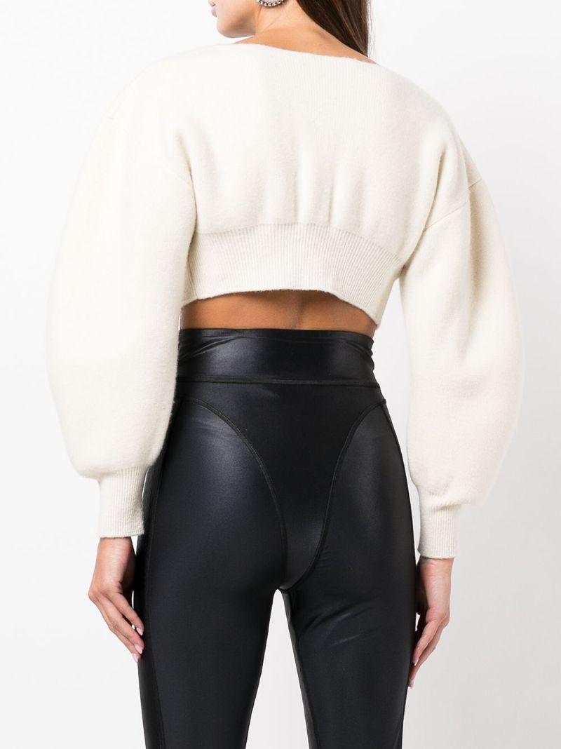 Neutral V-neck Cropped Wool Cardigan