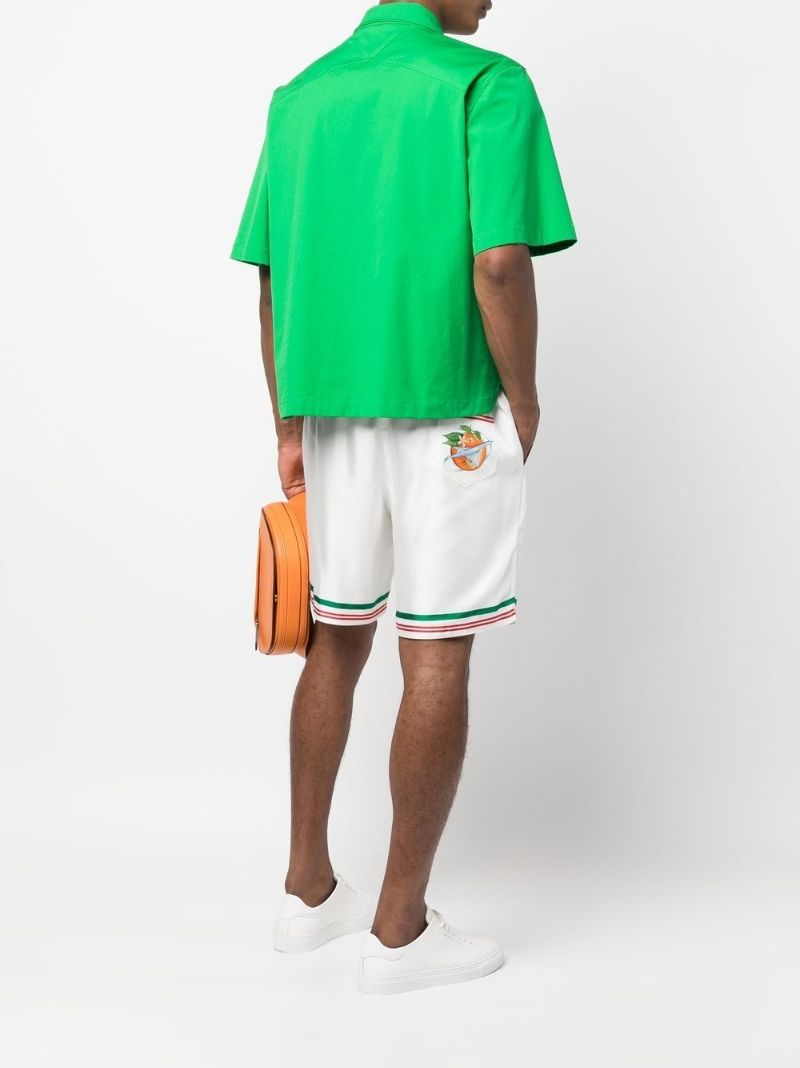 White Orbite Orange Print Silk Shorts