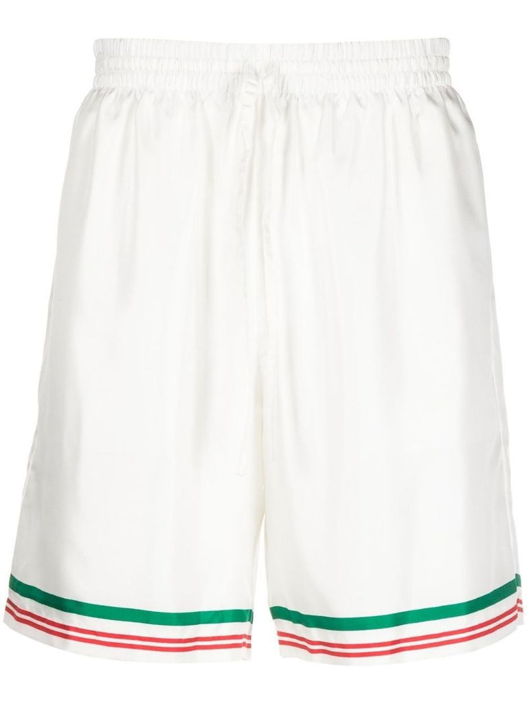 White Orbite Orange Print Silk Shorts