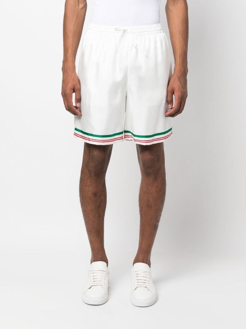 White Orbite Orange Print Silk Shorts