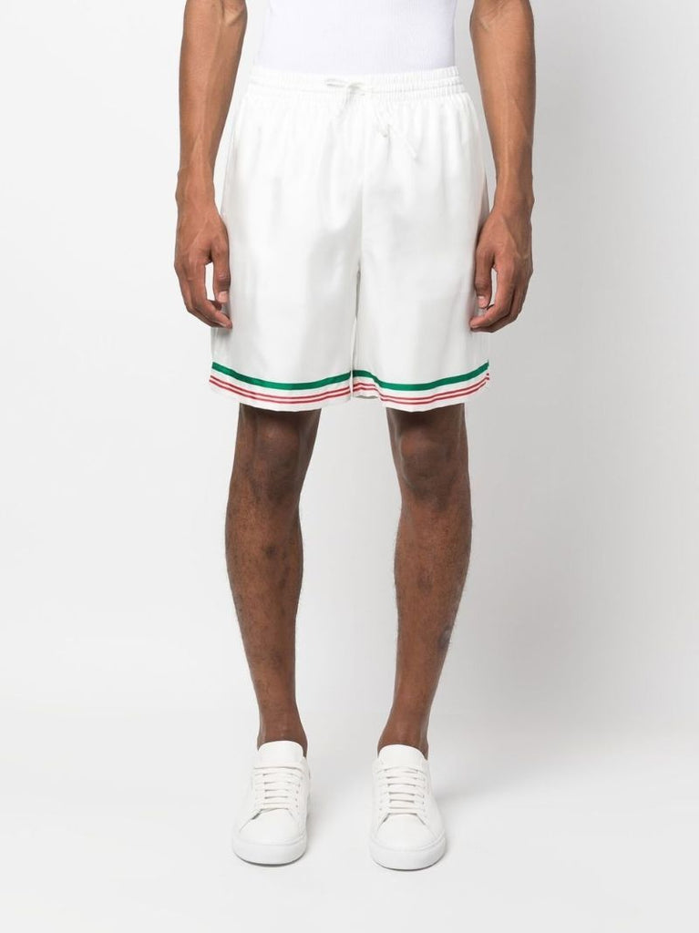 White Orbite Orange Print Silk Shorts