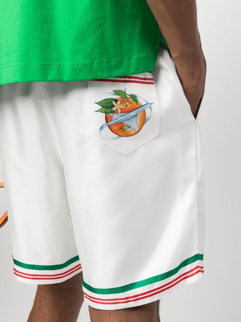 White Orbite Orange Print Silk Shorts