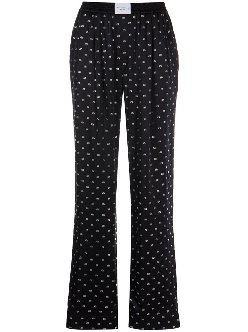 Black Crystal-embellished Silk Pyjama Trousers