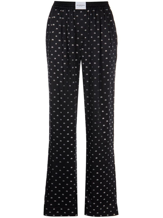 Black Crystal-embellished Silk Pyjama Trousers