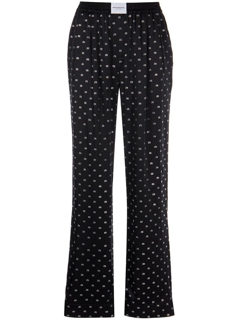 Black Crystal-embellished Silk Pyjama Trousers