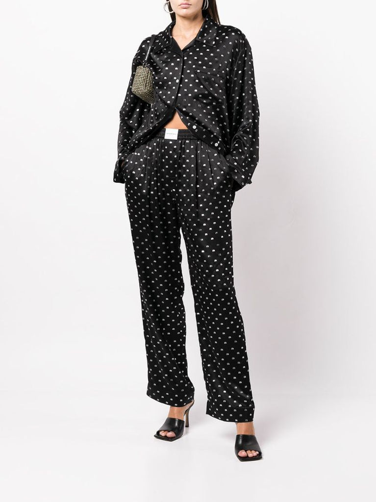 Black Crystal-embellished Silk Pyjama Trousers
