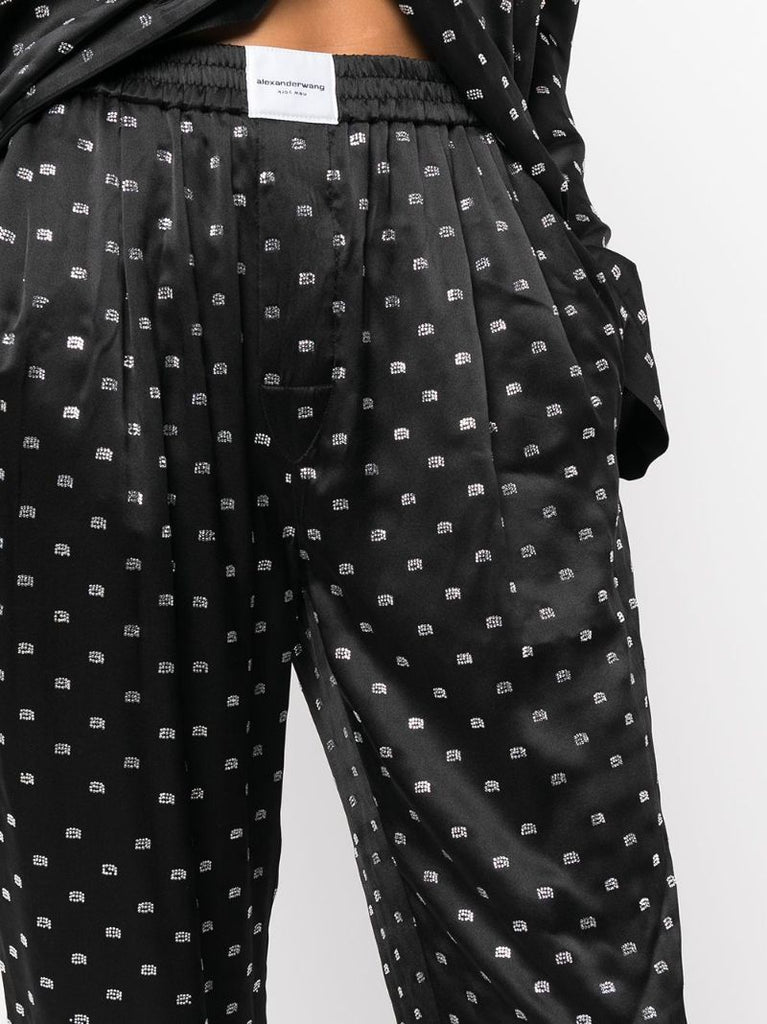 Black Crystal-embellished Silk Pyjama Trousers