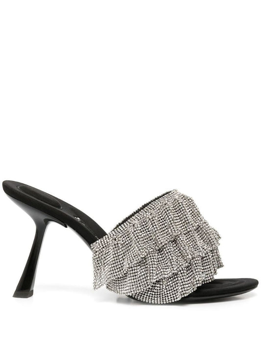 Black Nala 105 Crystal Ruffle Sandals