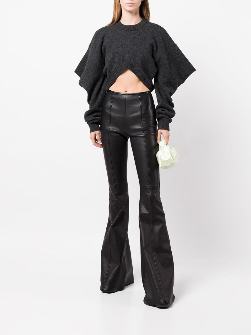 Black Leather Flared Trousers