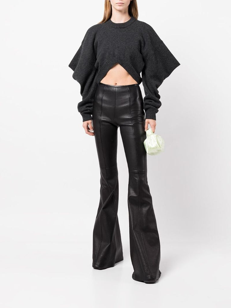 Black Leather Flared Trousers