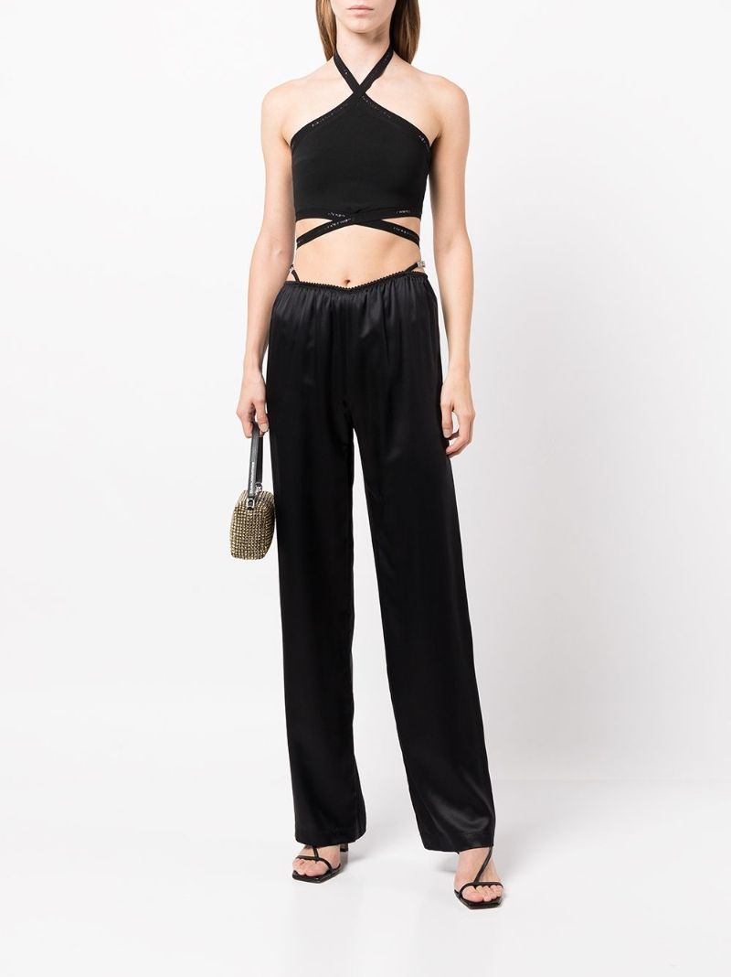 Black Crystal Thong Satin Trousers