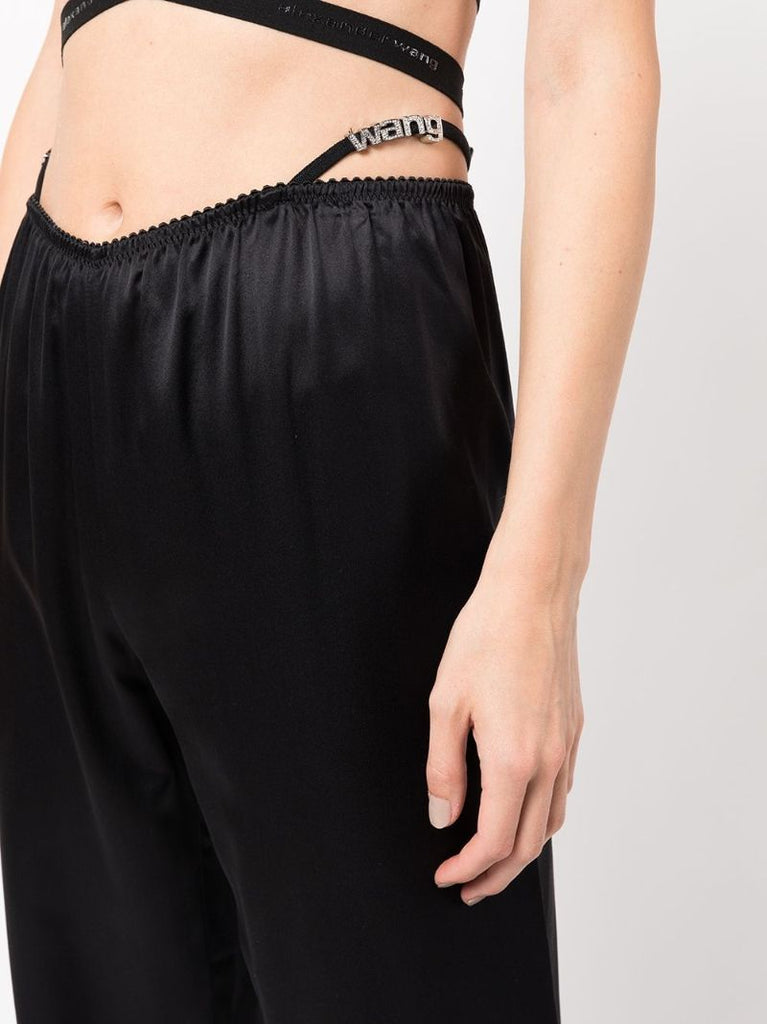 Black Crystal Thong Satin Trousers