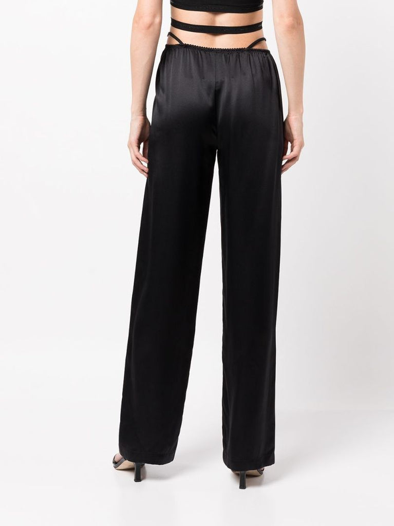 Black Crystal Thong Satin Trousers