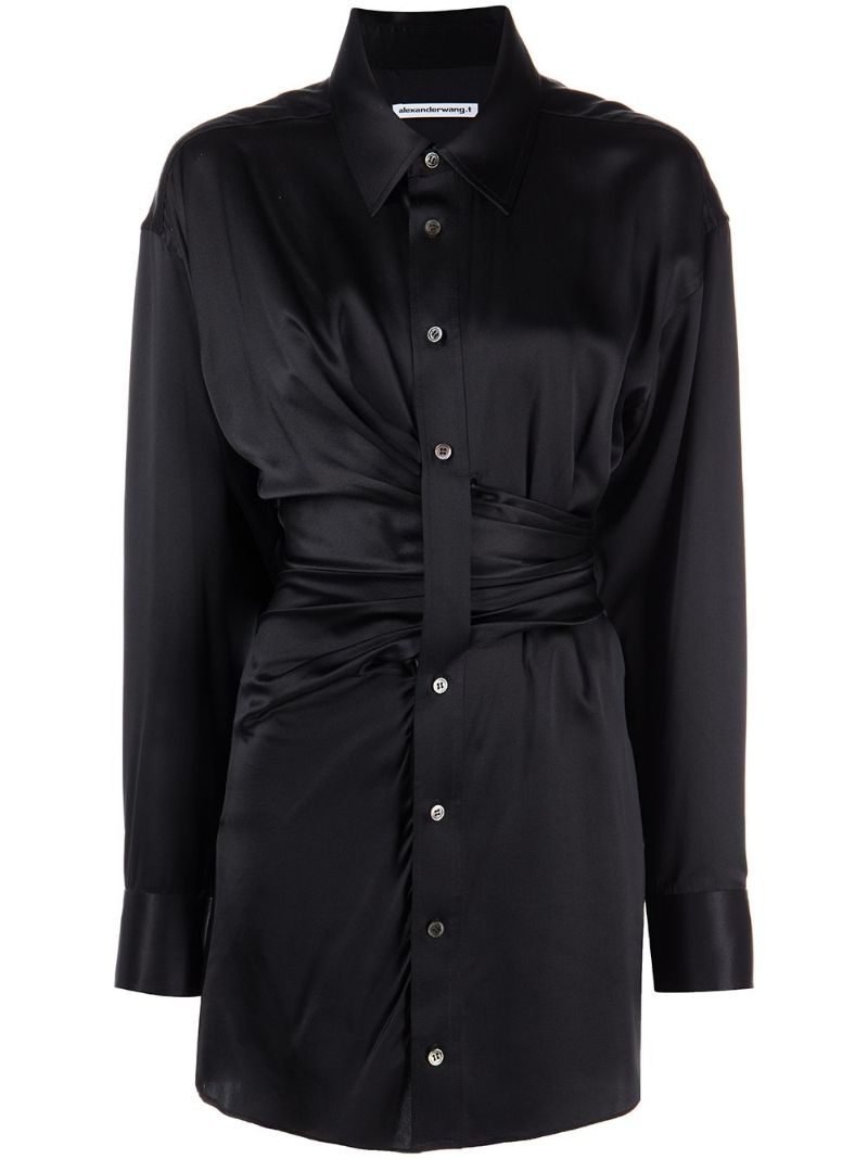 Black Satin Shirt Dress