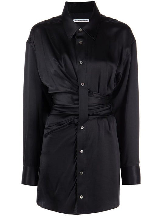Black Satin Shirt Dress