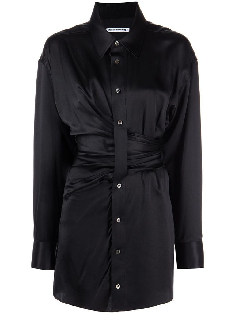 Black Satin Shirt Dress