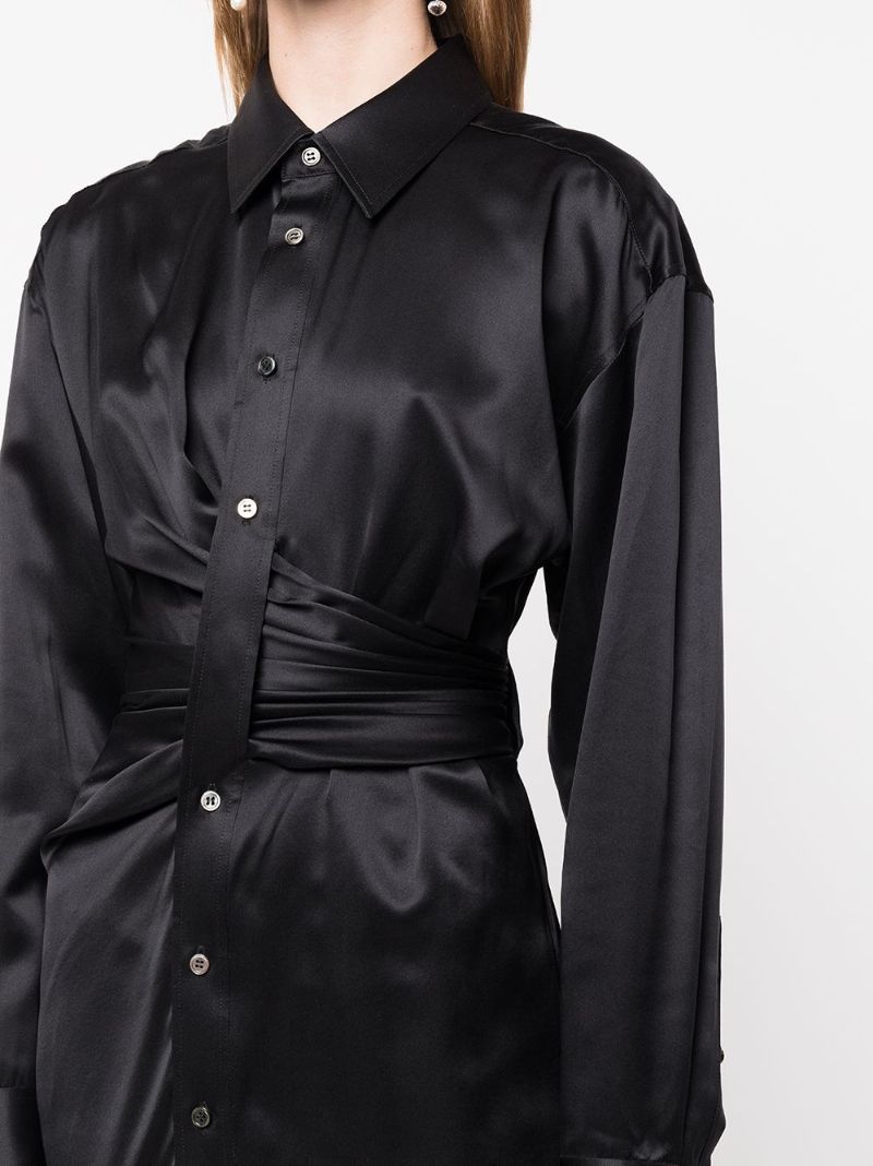 Black Satin Shirt Dress