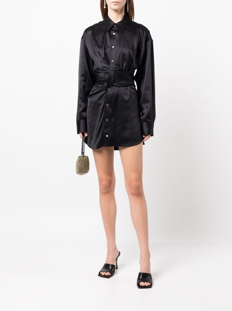 Black Satin Shirt Dress
