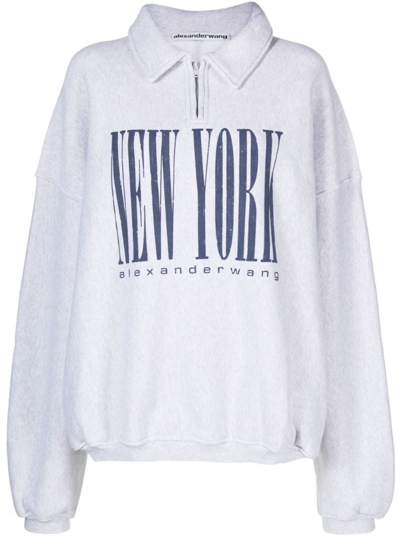 Grey Logo Print Collared Sweatshirt