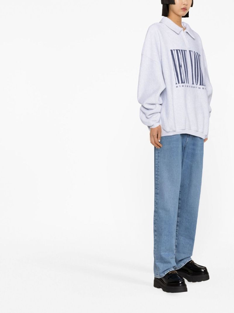 Grey Logo Print Collared Sweatshirt