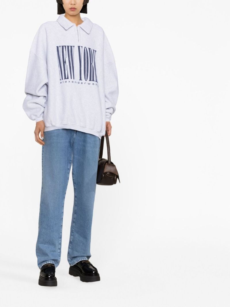 Grey Logo Print Collared Sweatshirt