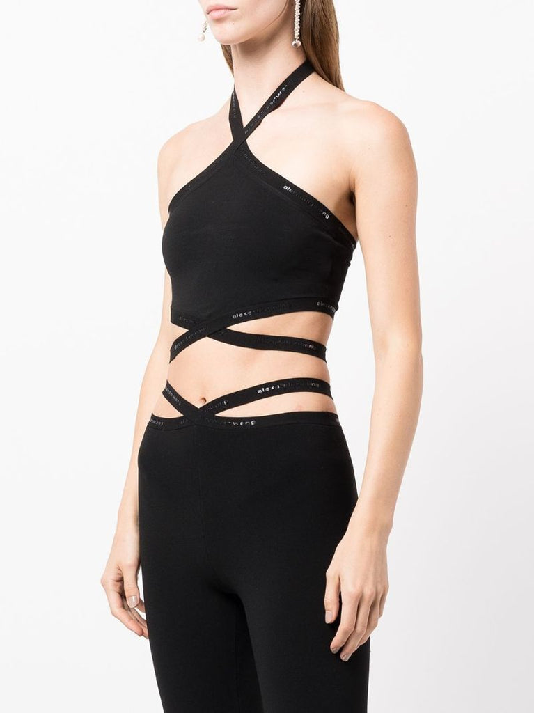 Black Cropped Halterneck Top