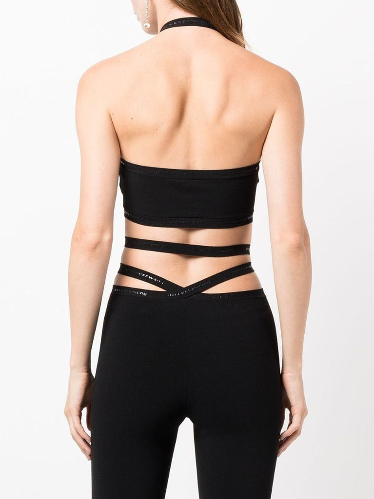 Black Cropped Halterneck Top