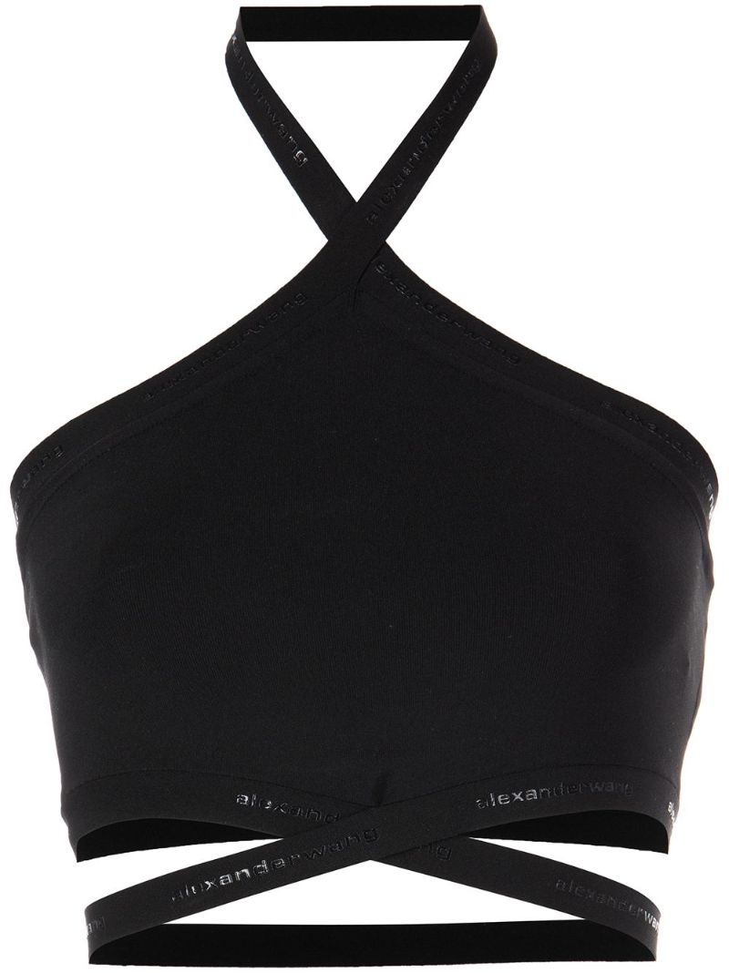 Black Cropped Halterneck Top
