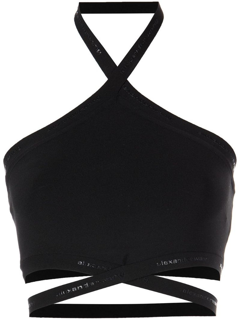 Black Cropped Halterneck Top