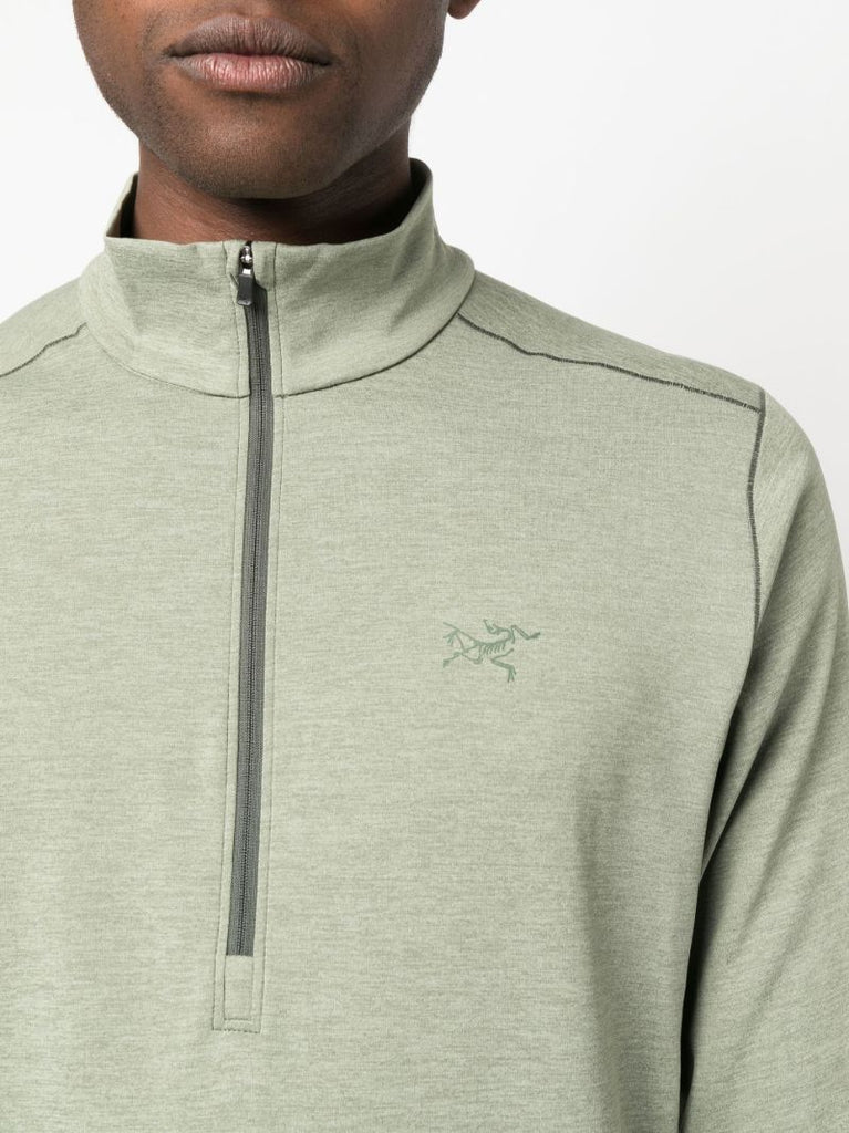 Green Stand-up Collar Half-zip Long-sleeved Performance T-shirt