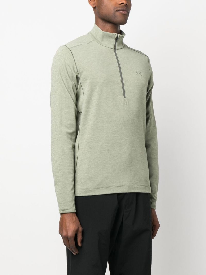 Green Stand-up Collar Half-zip Long-sleeved Performance T-shirt