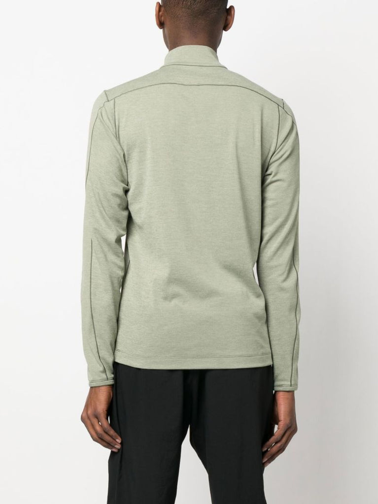 Green Stand-up Collar Half-zip Long-sleeved Performance T-shirt