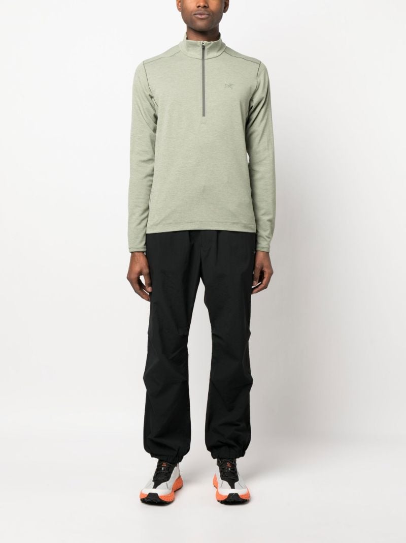 Green Stand-up Collar Half-zip Long-sleeved Performance T-shirt