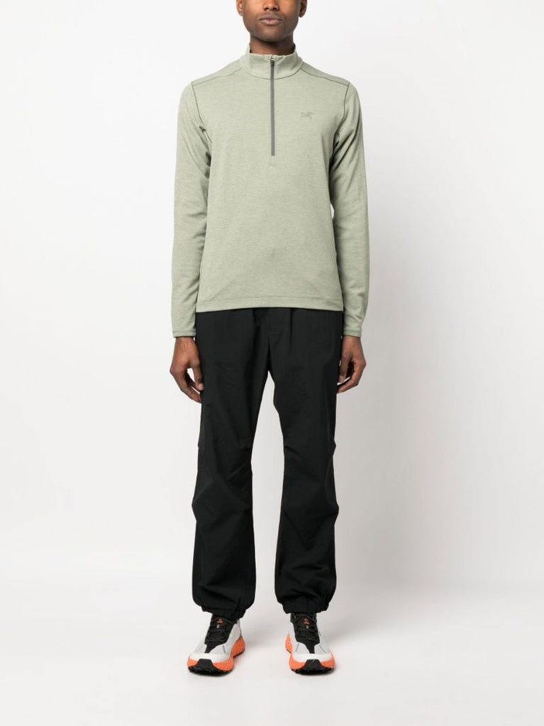 Green Stand-up Collar Half-zip Long-sleeved Performance T-shirt