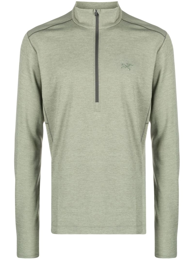 Green Stand-up Collar Half-zip Long-sleeved Performance T-shirt