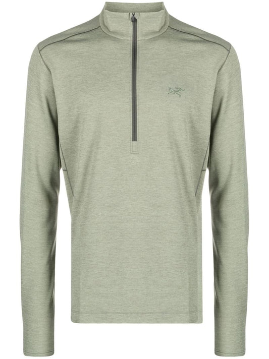 Green Stand-up Collar Half-zip Long-sleeved Performance T-shirt