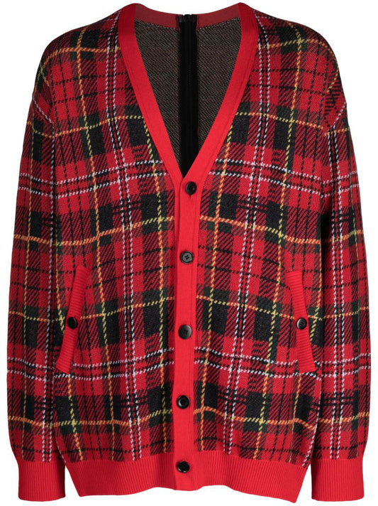 Red Checked Cotton Cardigan
