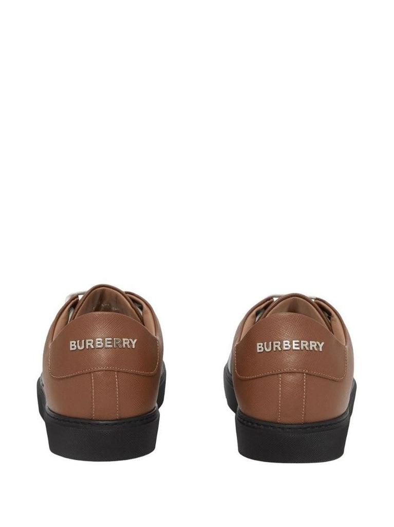 Brown Chevron Check Leather Sneakers