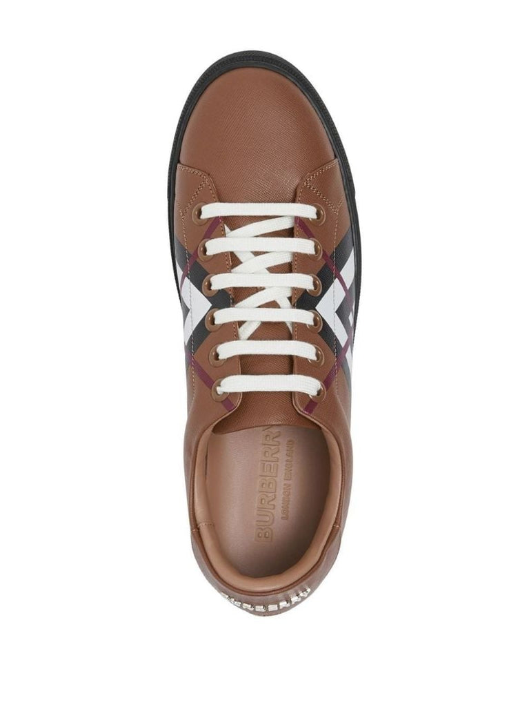 Brown Chevron Check Leather Sneakers