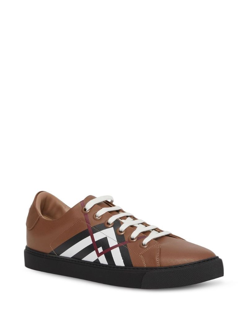 Brown Chevron Check Leather Sneakers