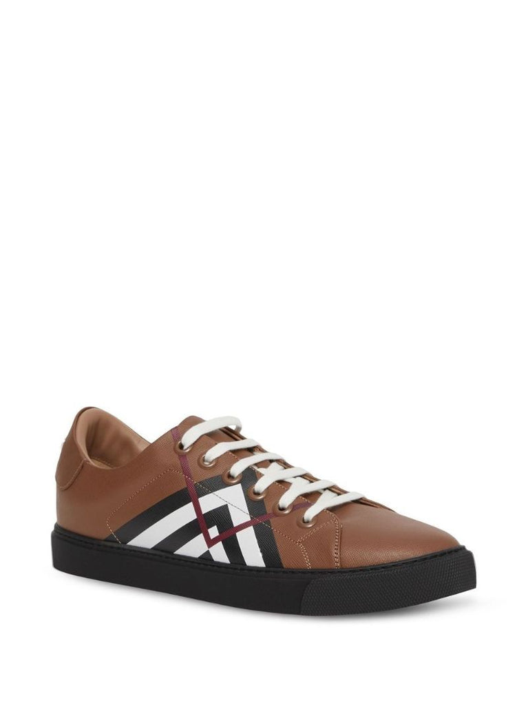 Brown Chevron Check Leather Sneakers