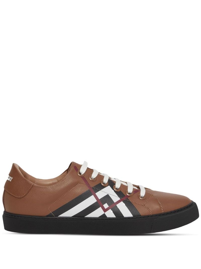 Brown Chevron Check Leather Sneakers