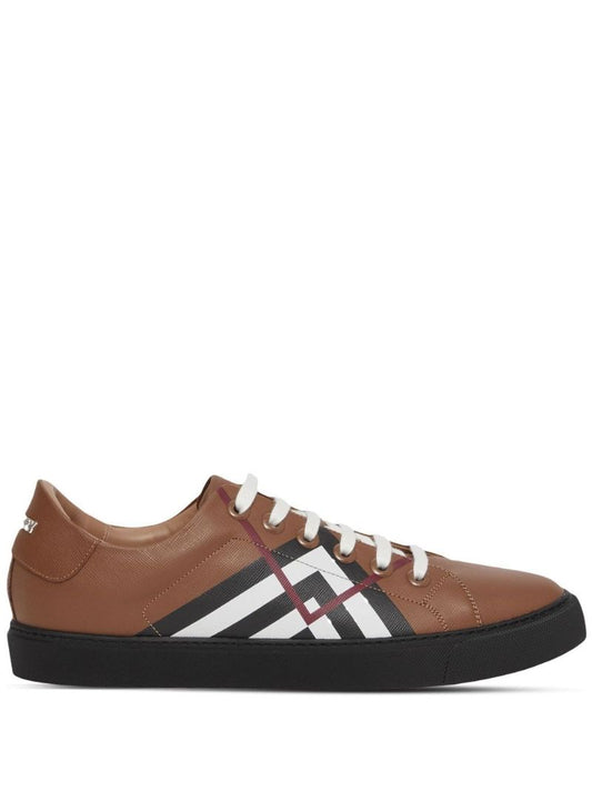 Brown Chevron Check Leather Sneakers
