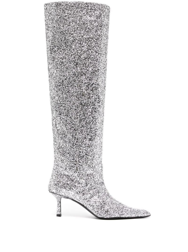 Silver-tone Viola Glitter Detail 60 Knee-high Boots