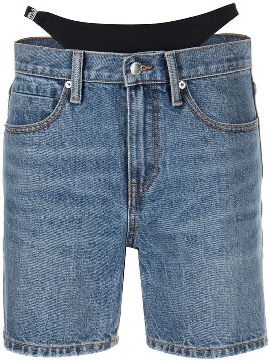 Blue Low Waist Bikini Layer Denim Shorts