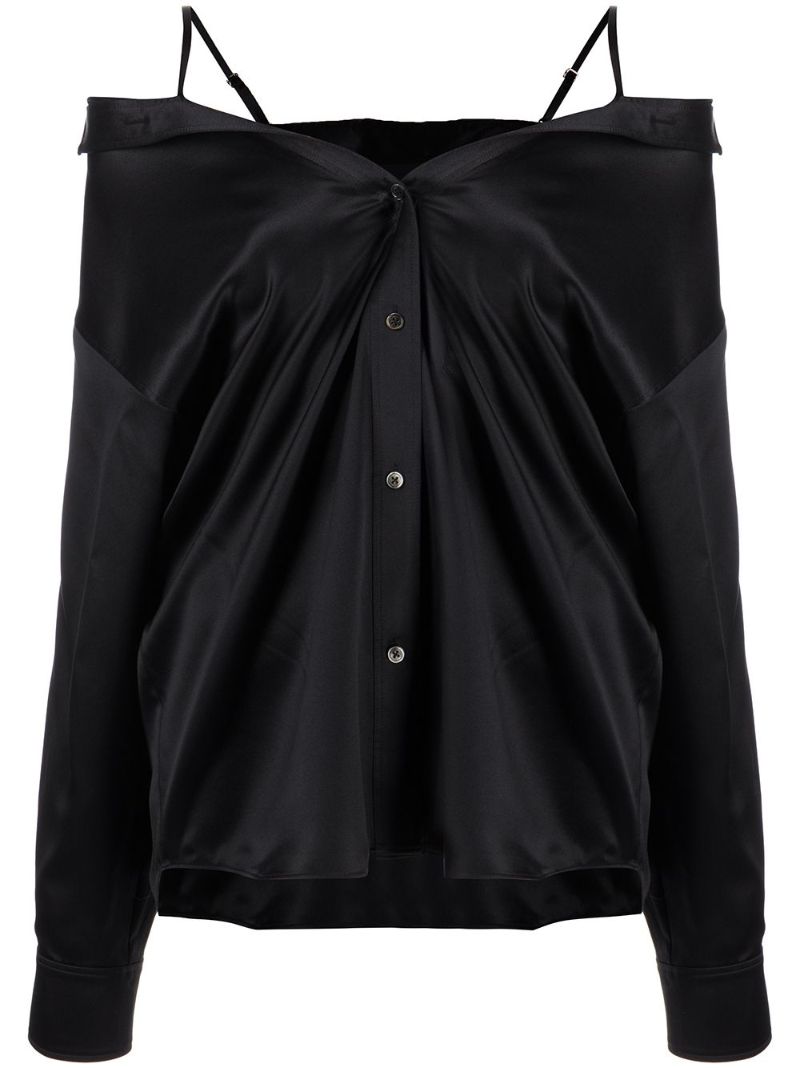 Black Off-the-shoulder Satin Shirt